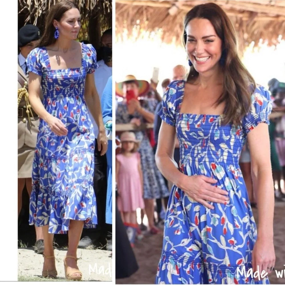 Tory Burch Blue Smocked Midi Dress - Collectors Item!